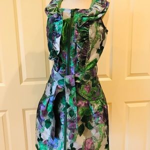 Samuel Dong XS Green & Purple Tapestry Ruffled Zip